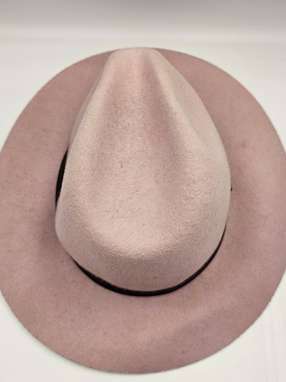 Wide Brim Pink Wool Felt Fedora with Black Band - Picture 6 of 8